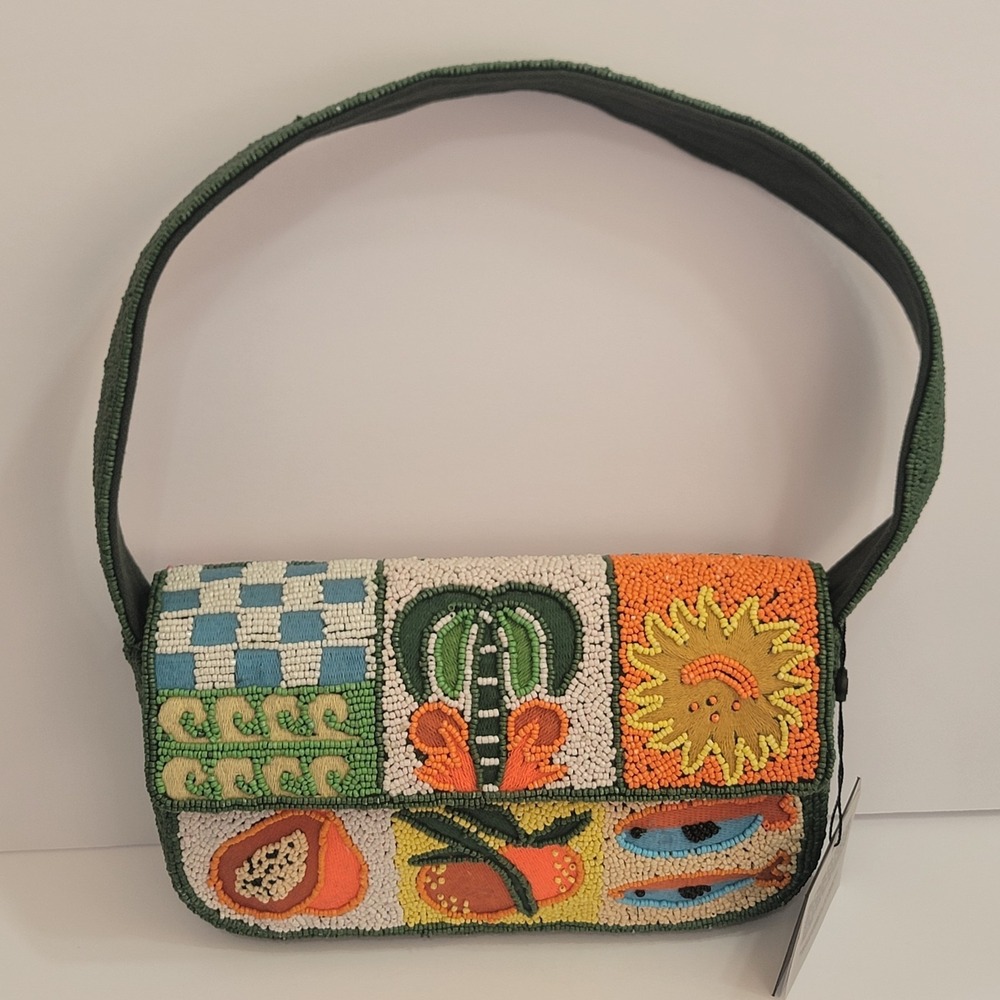 America & Beyond Tropical Patchwork Mosiac Sealife Fruit Hand Beaded Bag Exotic
